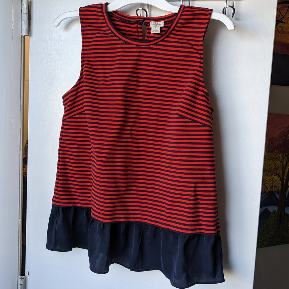 J. Crew Navy Blue and Red Striped Sleeveless Blouse/Tank Top Size Medium